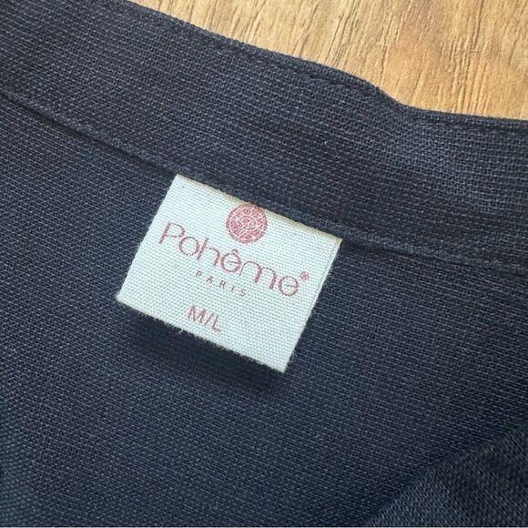 Poheme Paris Lace Detailing Button Front Long Sleeve Tiered Dress Size M/L Black - Picture 6 of 11